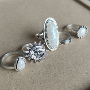NEW Silver Color Vintage Boho 5 Pieces Set Rings